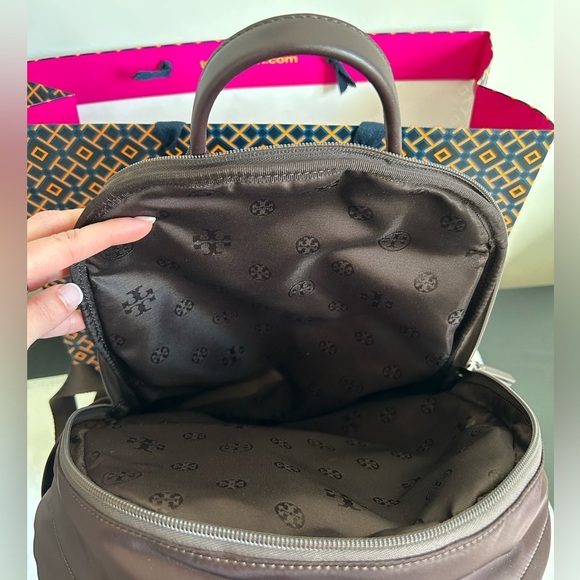 Tory Burch Ella Nylon Backpack Tempranillo Silver Wine Burgundy - Picture 13 of 13